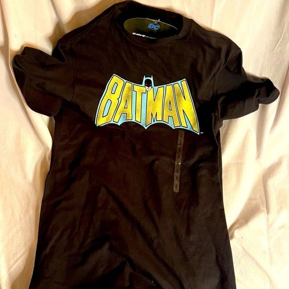 VTG Batman Logo sz  S Black Tee Shirt  1966 Batman Comics Logo 7 Dc - Picture 1 of 3